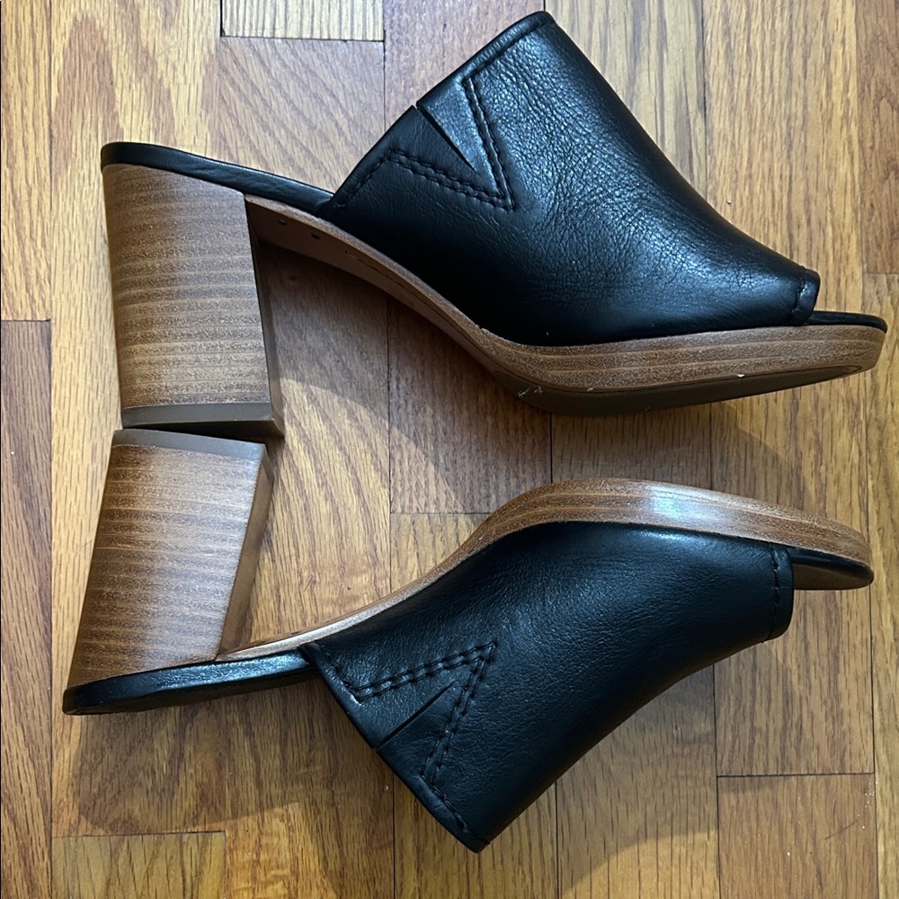 Frye Black Leather Mules with Wooden Heel - Picture 4 of 10